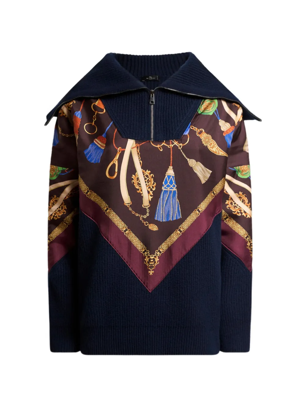 ETRO wool and cashmere sweater with zip and silk insert - Blau