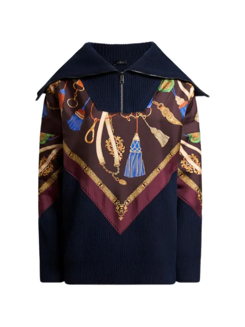 ETRO wool and cashmere sweater with zip and silk insert