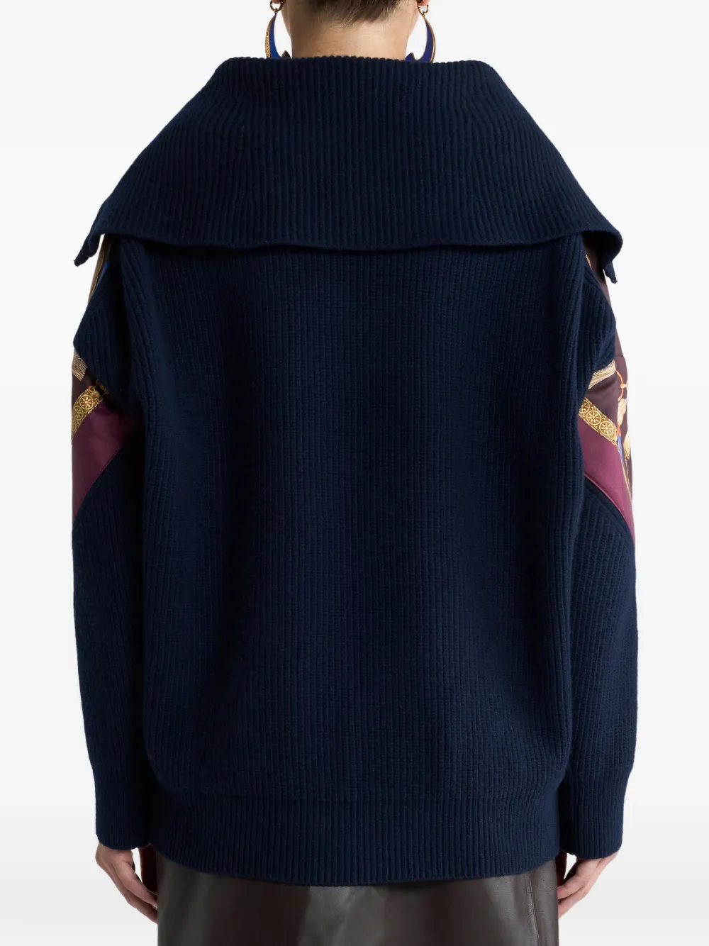 ETRO Wollen en kasjmier trui met rits en zijden inzetstuk Blauw