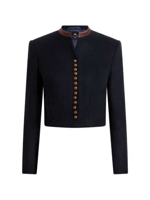 ETRO wool-blend cloth cropped jacket with Pegaso buttons