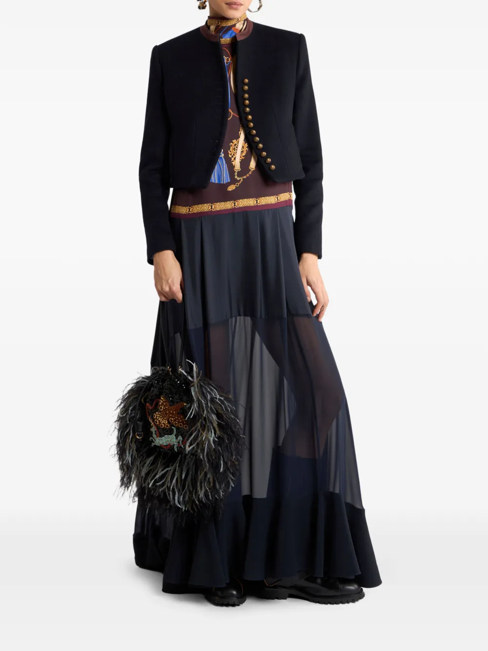ETRO Cropped jack van wolblend met Pegaso-knopen Blauw