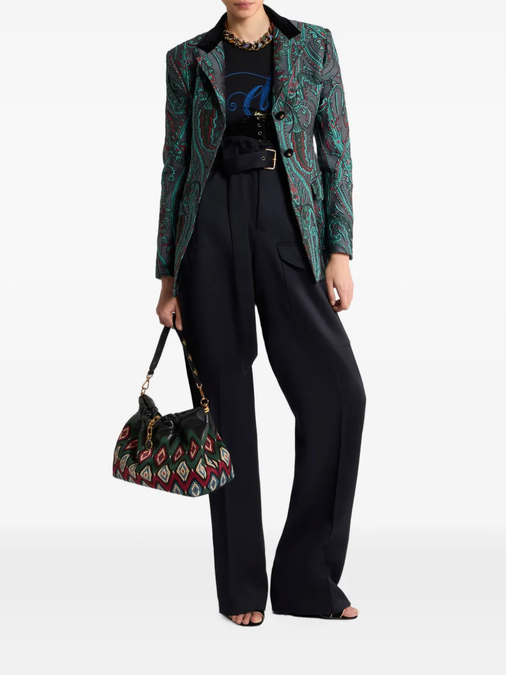 ETRO Blazer met enkele rij knopen en paisley jacquard Grijs