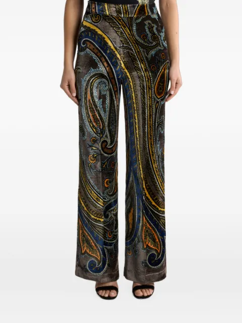ETRO straight-leg velvet trousers with Paisley motif