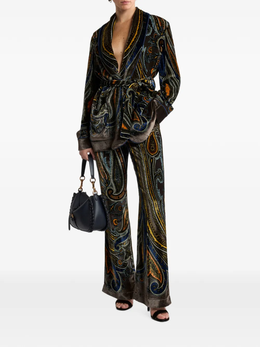 ETRO Straight fluwelen broek met paisley-patroon Grijs