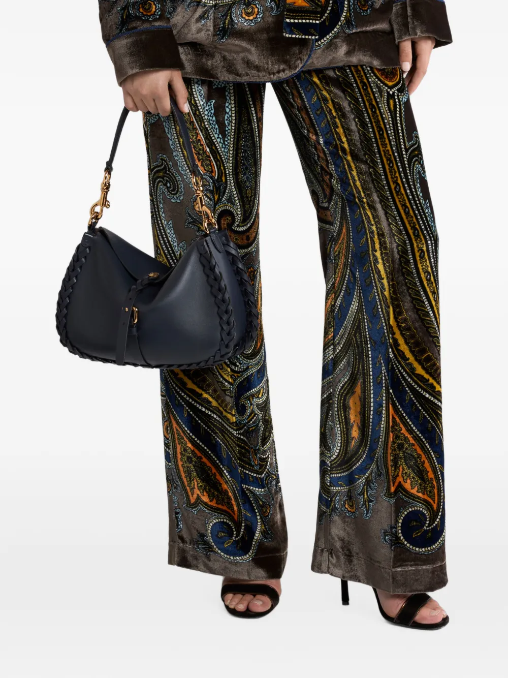ETRO Medium Pony nappaleren tas met vlechtwerk Blauw