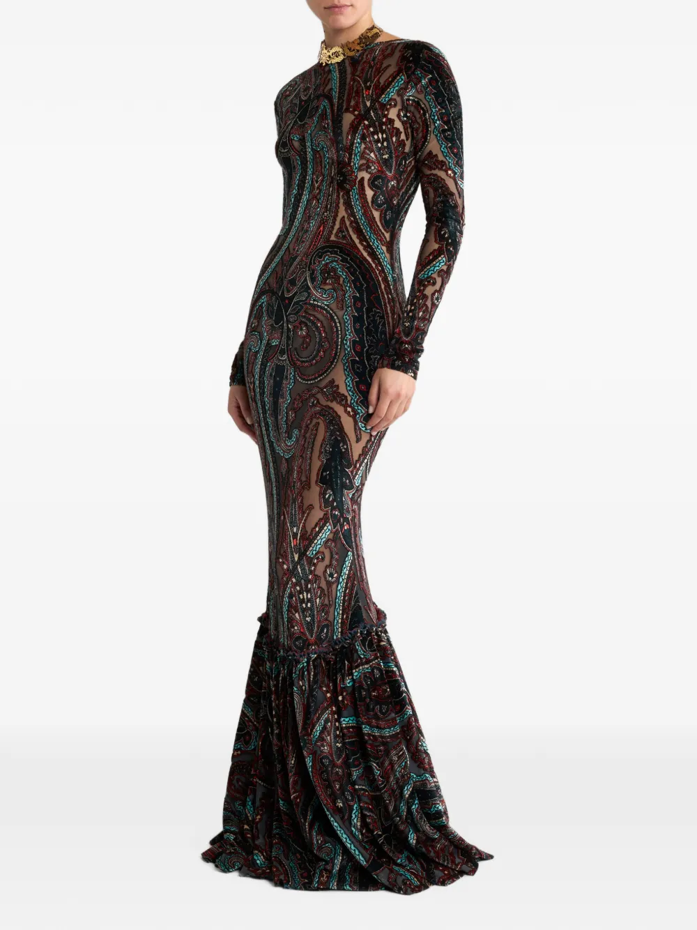 ETRO chenille-jacquard long dress with Paisley motif Zwart