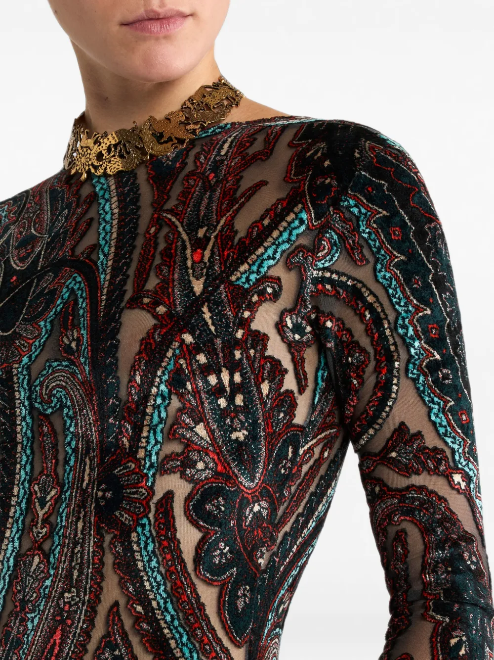 ETRO chenille-jacquard long dress with Paisley motif Zwart