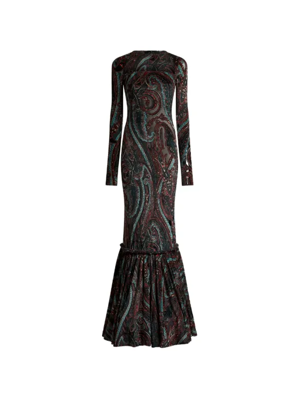 etro black dress Etro, Paisley jersey and chenille gown, Women, Multicolor, US 14, Dresses, Materialmix Moon Goddess Gown by sequin cocktail dresses near me Material:Rayon concealed zipped side