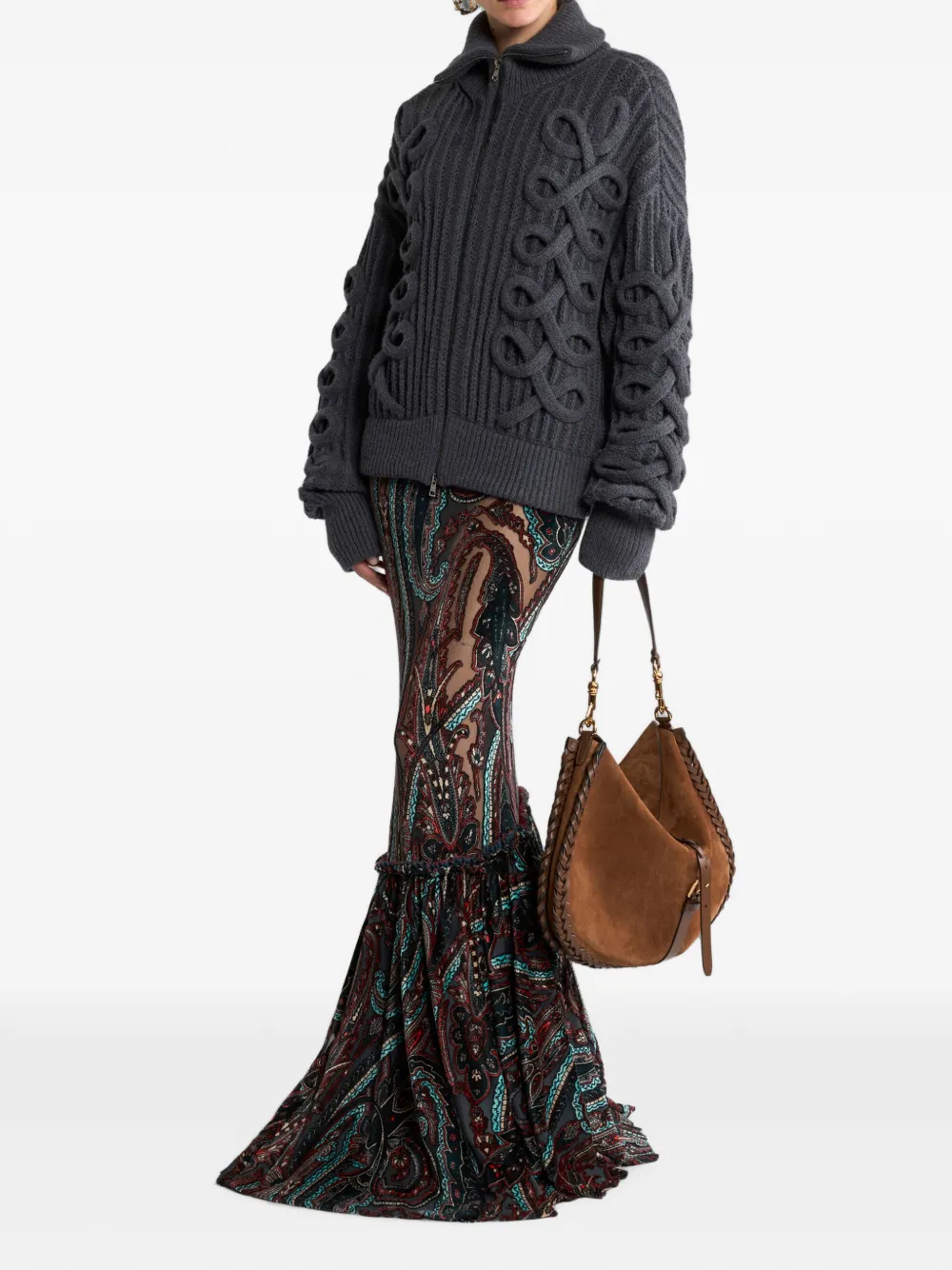 ETRO chenille-jacquard long dress with Paisley motif Zwart