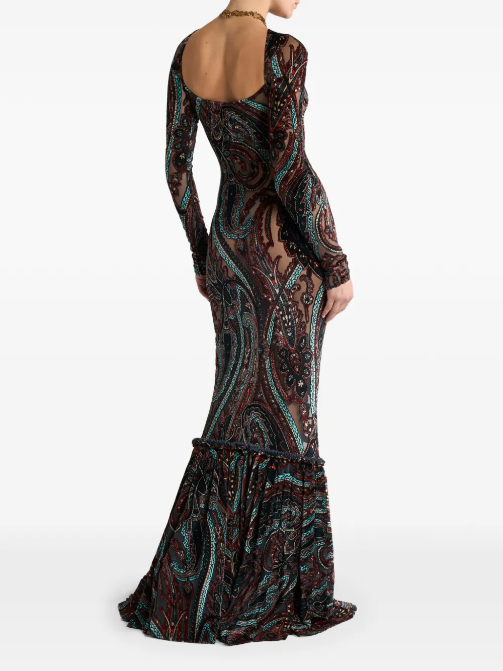 ETRO chenille-jacquard long dress with Paisley motif Zwart