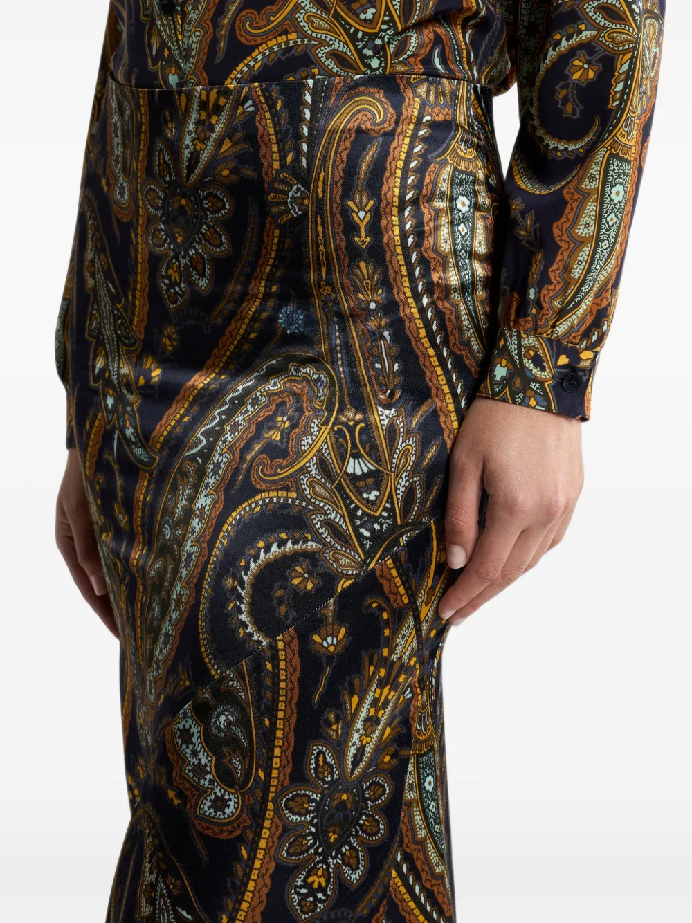 ETRO Satijnen maxi-rok van zijdeblend met paisley-print Blauw