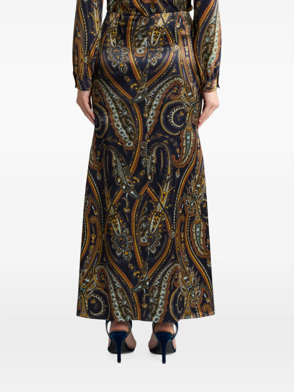 ETRO Satijnen maxi-rok van zijdeblend met paisley-print Blauw