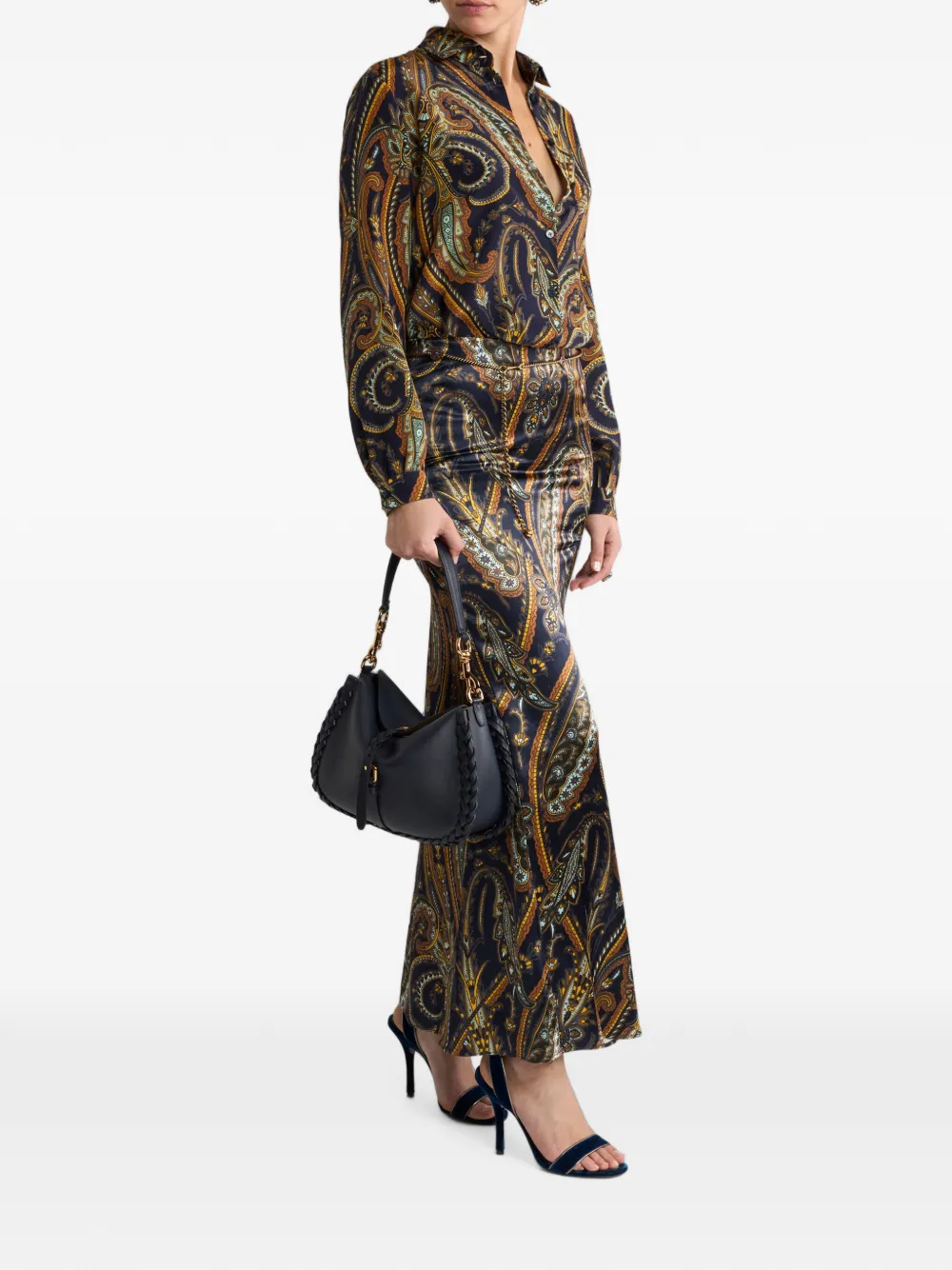 ETRO Satijnen maxi-rok van zijdeblend met paisley-print Blauw
