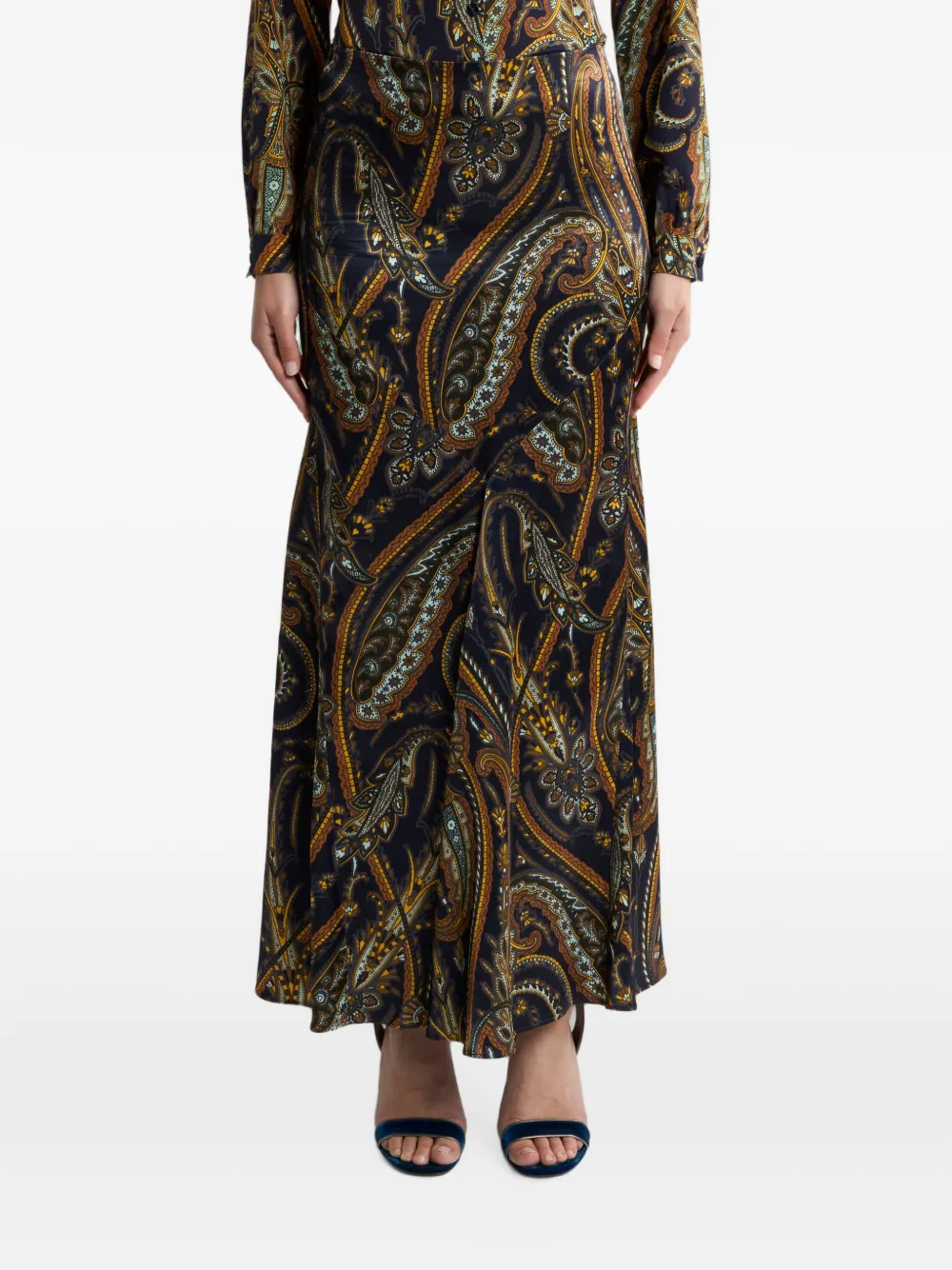 ETRO Satijnen maxi-rok van zijdeblend met paisley-print Blauw