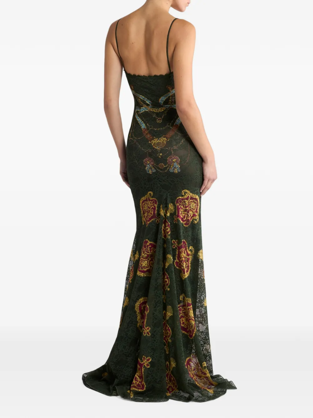 ETRO Jersey jurk met kant en twee geplaatste prints Groen