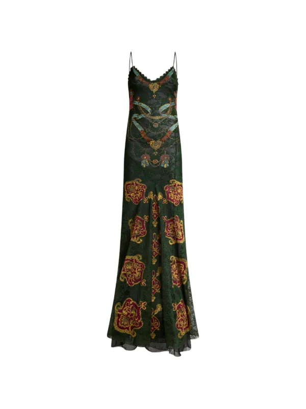 etro green dress Etro, Long Jersey With Lace And Two Placed Prints, Woman, Green, Size 46 smarttag_collection_filter:Maxi Dresses