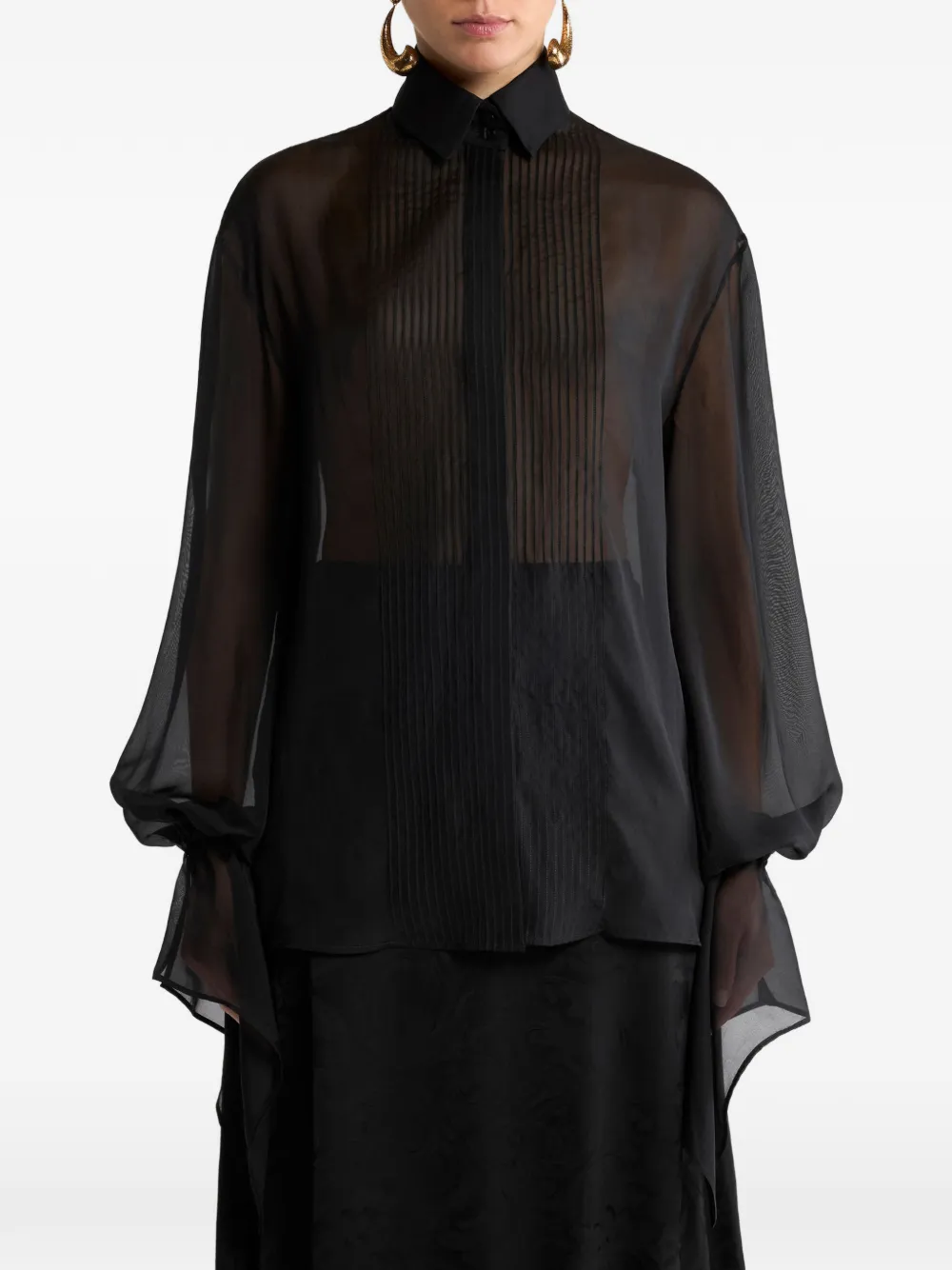 ETRO Zijden blouse met ruches en plooien Zwart