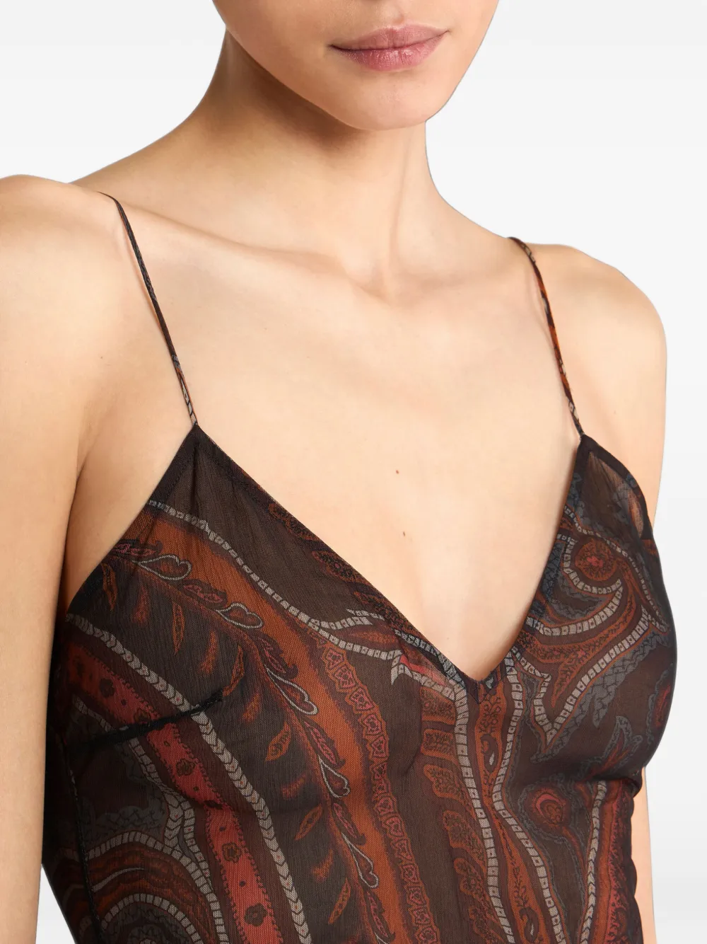 ETRO Knielange jurk met pailletten veren en paisley-patroon Bruin