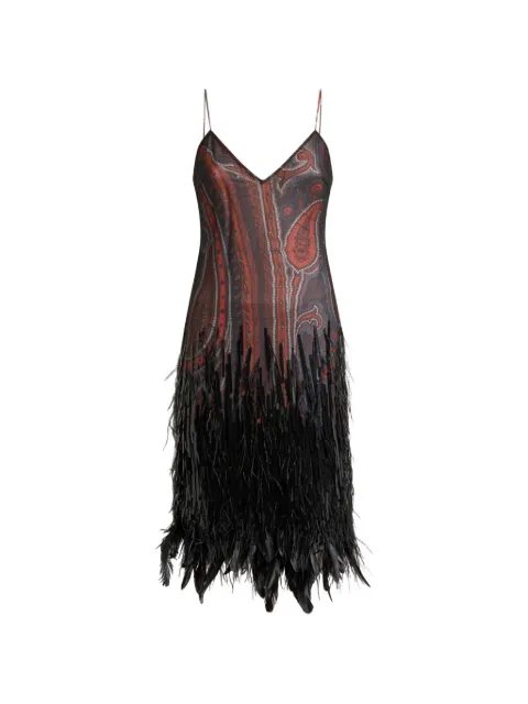 ETRO knee-length dress with sequins, feathers detail and Paisley motif