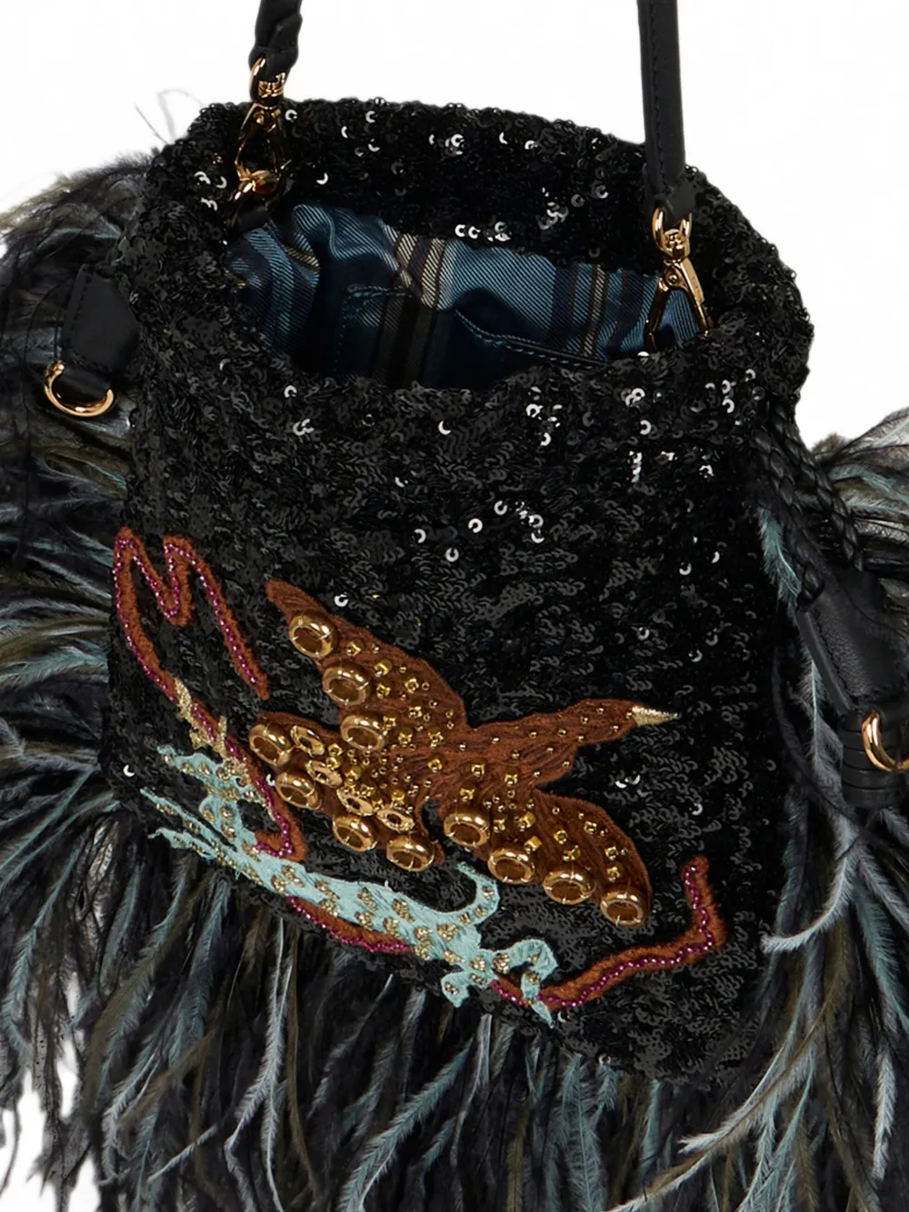 ETRO Kleine Kalispera schoudertas met pailletten en geborduurde veren Zwart
