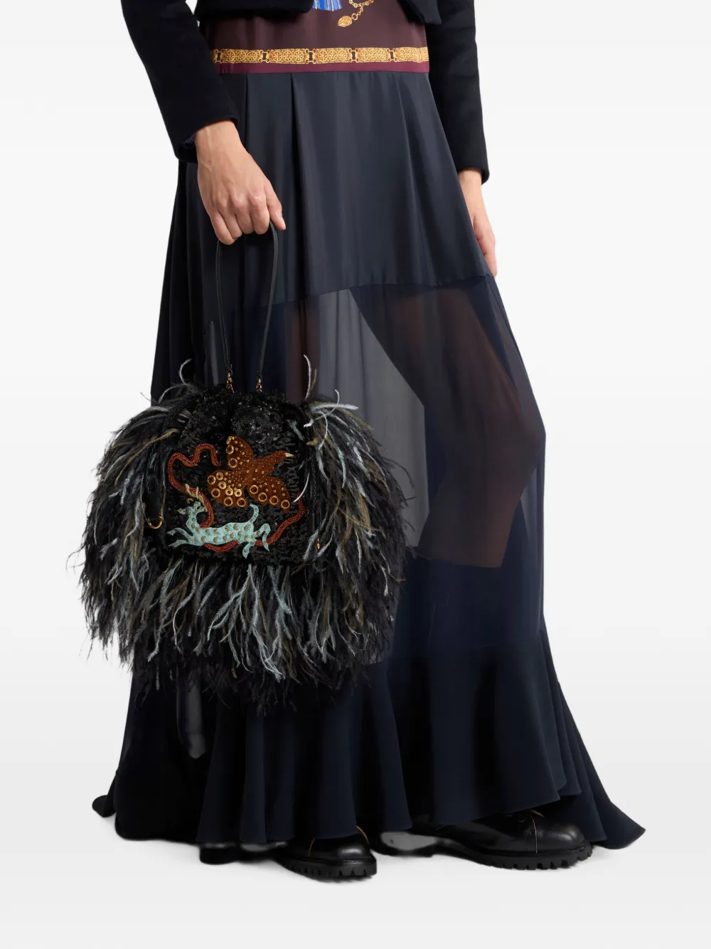 ETRO Kleine Kalispera schoudertas met pailletten en geborduurde veren Zwart