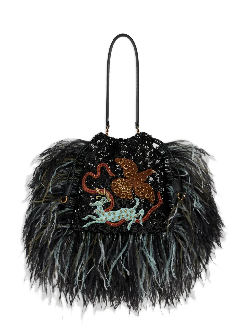ETRO petit sac porté épaule Kalispera à sequins, broderies et détail en plumes - Noir ETRO petit sac porté épaule Kalispera à sequins, broderies et détail en plumes - Noir
