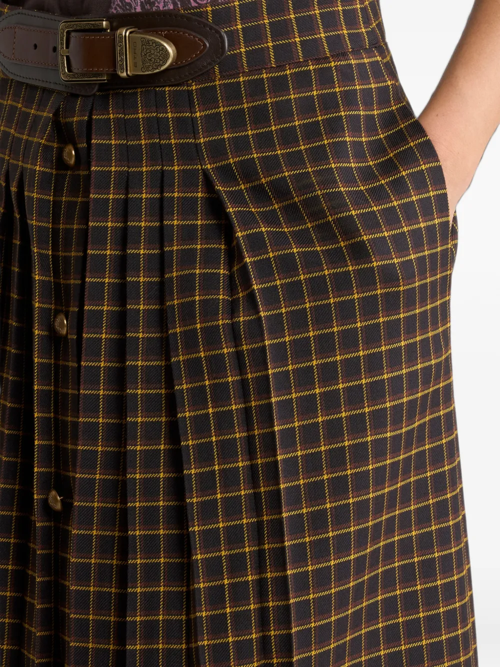 ETRO Wollen maxi-rok met plooien en geruit patroon Bruin