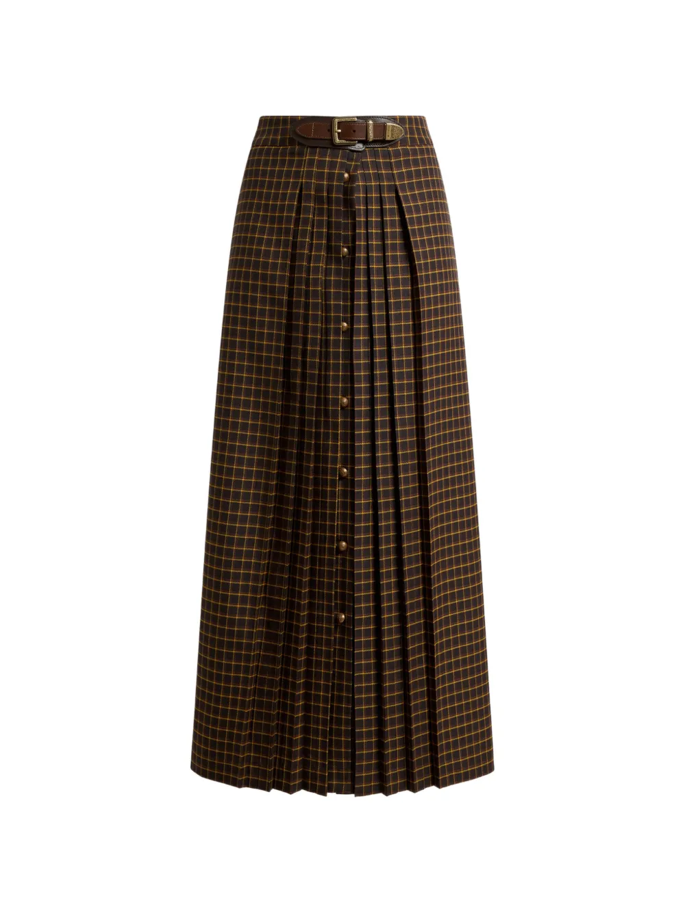 Etro Wool Maxi Skirt With Pleating And Check Motif In 브라운