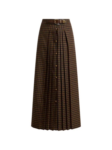 ETRO wool maxi skirt with pleating and check motif