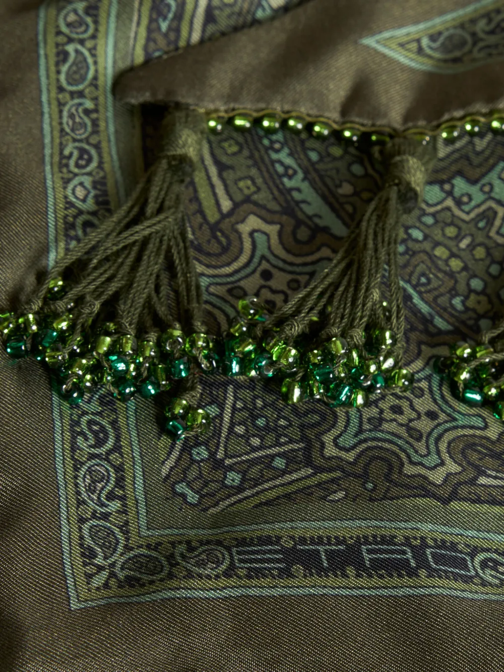 ETRO Zijden bandana met sierfranje en symmetrisch patroon Groen