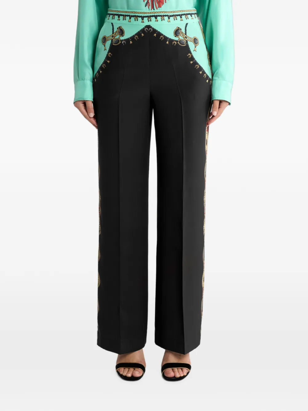 ETRO Zijden straight broek met sieraden-print Zwart