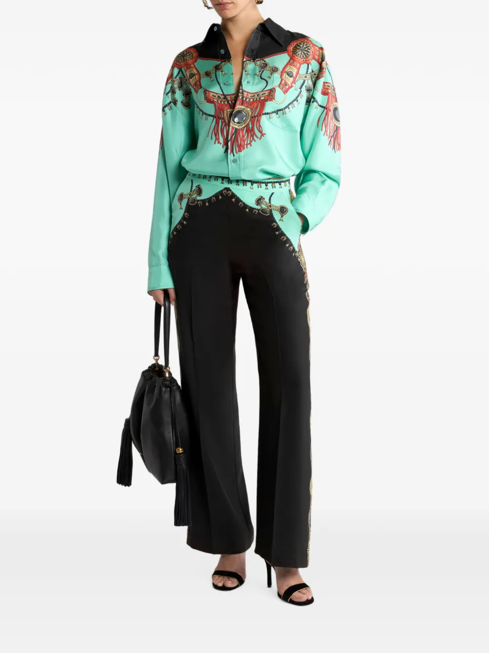 ETRO Zijden straight broek met sieraden-print Zwart