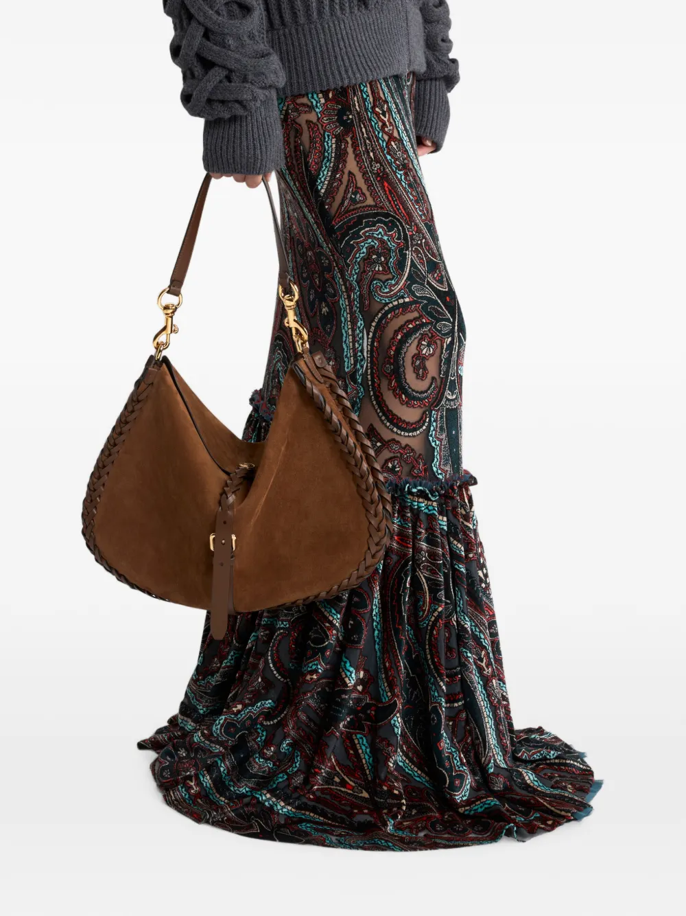 ETRO Suède pony maxi-tas met vlechtwerk Bruin