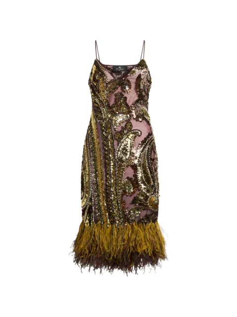 ETRO robe à sequins et détails de plumes.