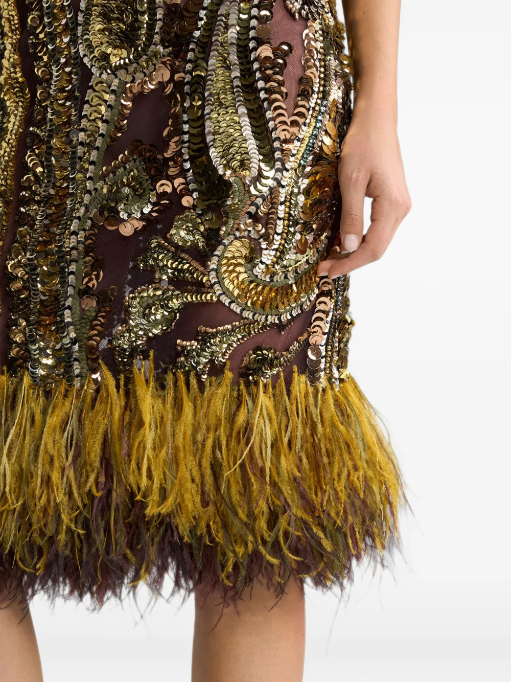 ETRO Jurk met pailletten en veren details Goud
