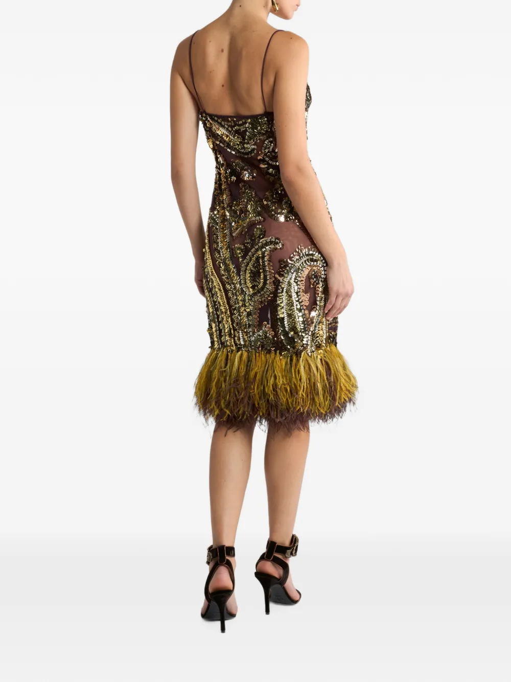 ETRO Jurk met pailletten en veren details Goud