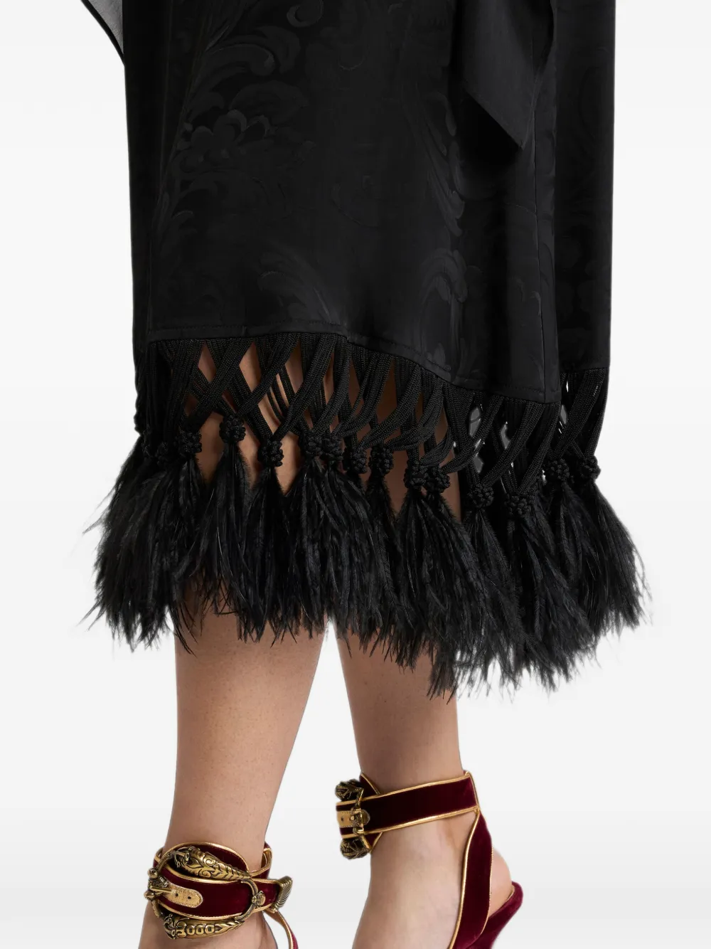 ETRO Midi-rok met paisley-jacquard en veren afwerking Zwart