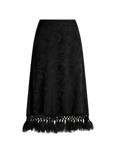 ETRO jacquard midi skirt with ostrich feathers and Paisley motif