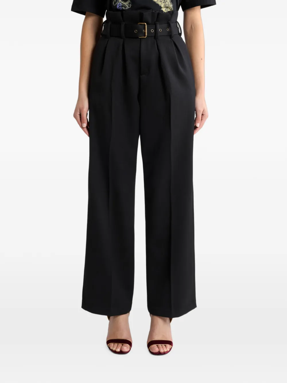 ETRO Wollen broek met wijde pijpen en riem Zwart
