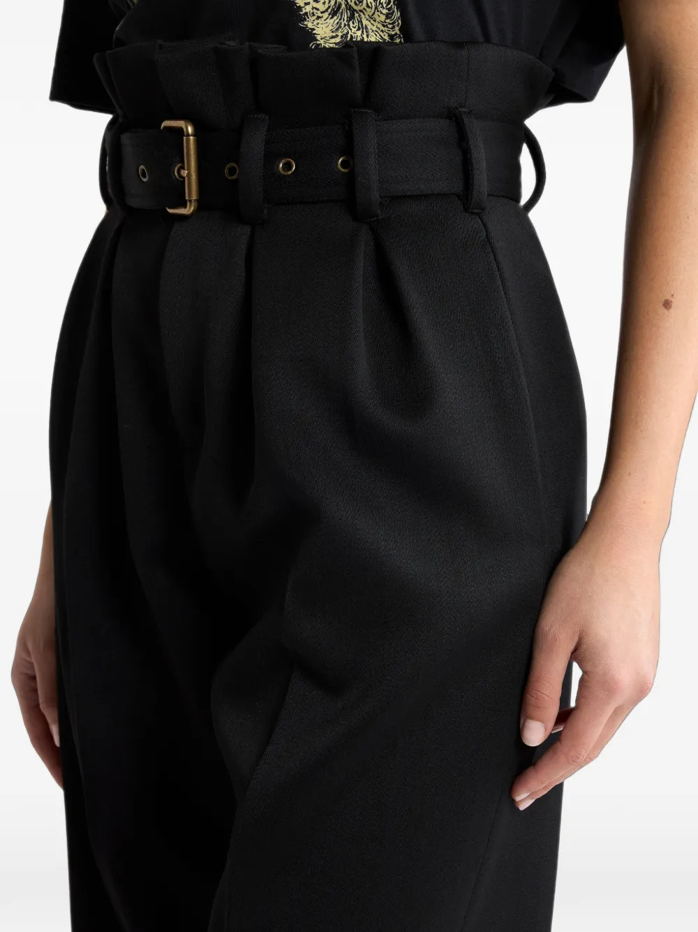 ETRO Wollen broek met wijde pijpen en riem Zwart