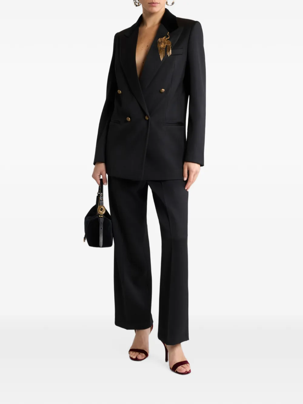 ETRO Wollen broek met wijde pijpen en riem Zwart