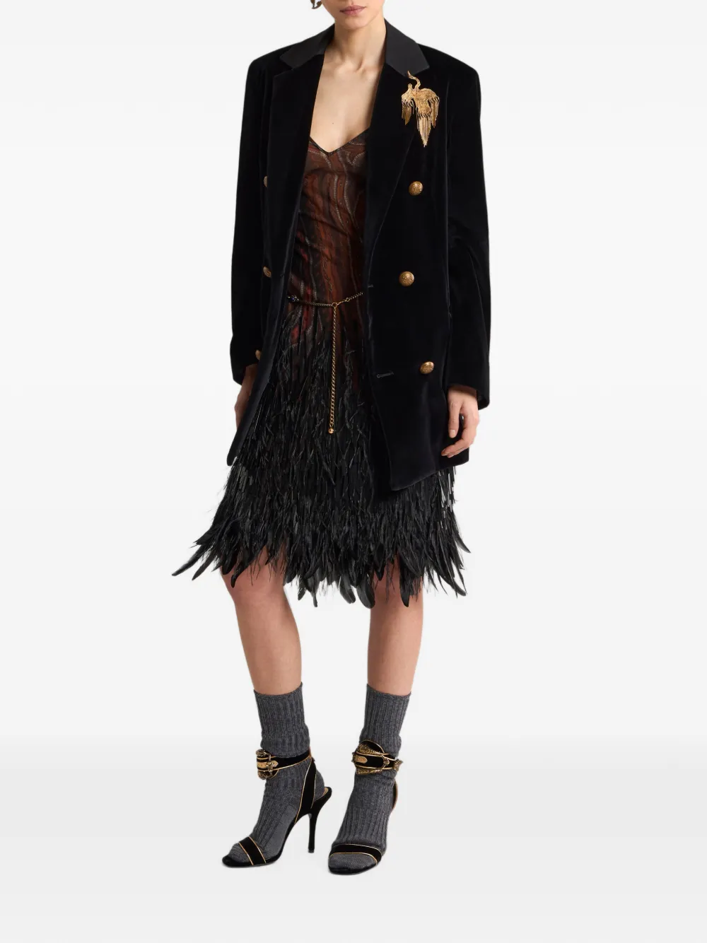 ETRO Stretch fluwelen katoenen jack met dubbele rij knopen Zwart