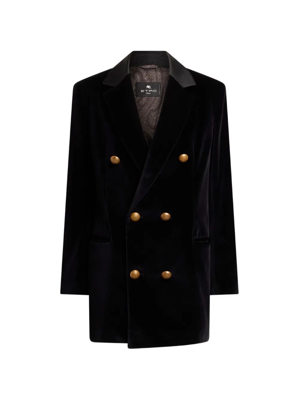 ETRO long double-breasted stretch cotton velvet jacket - Schwarz