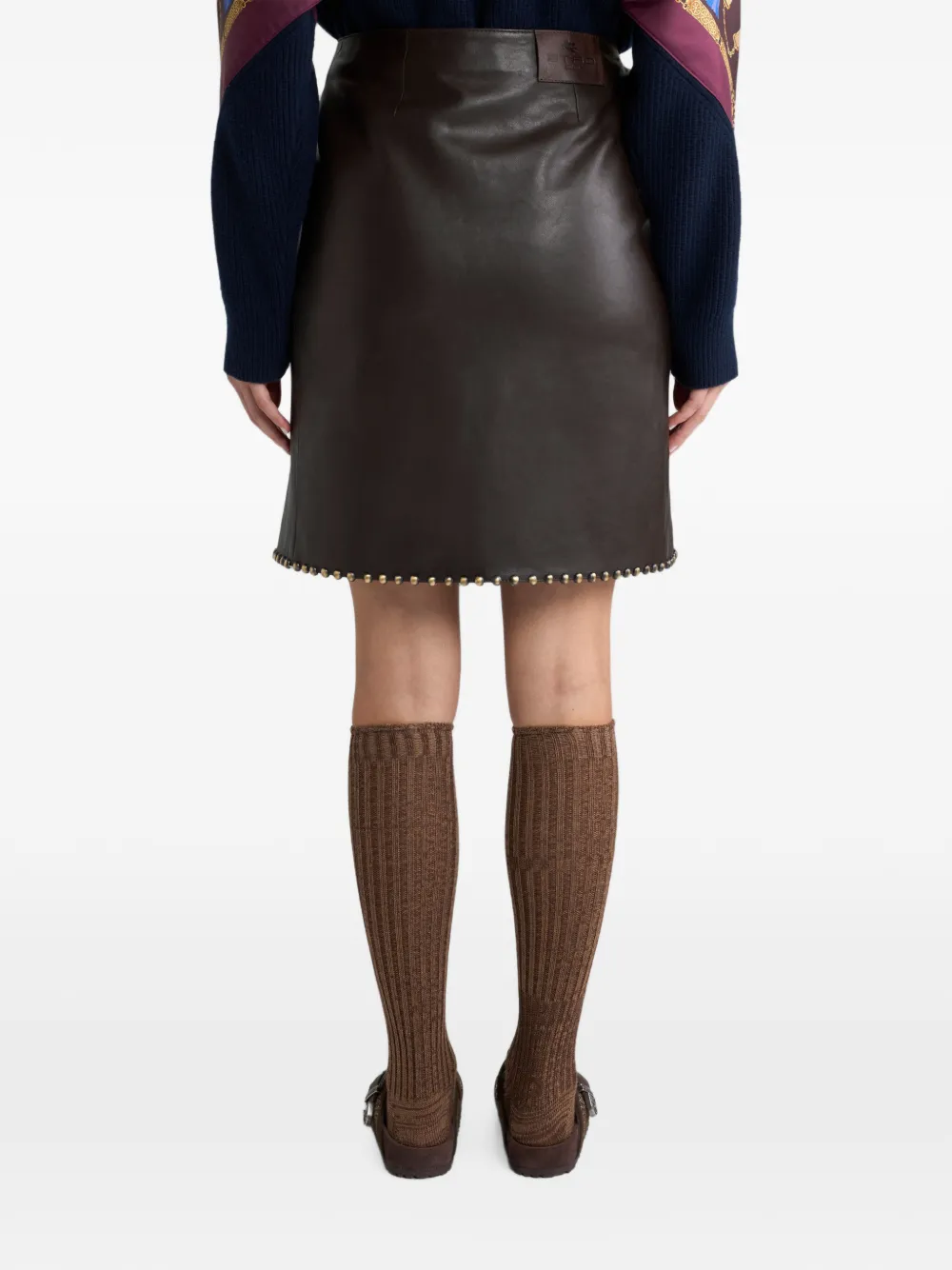 ETRO Leren mini-rok met studs Bruin