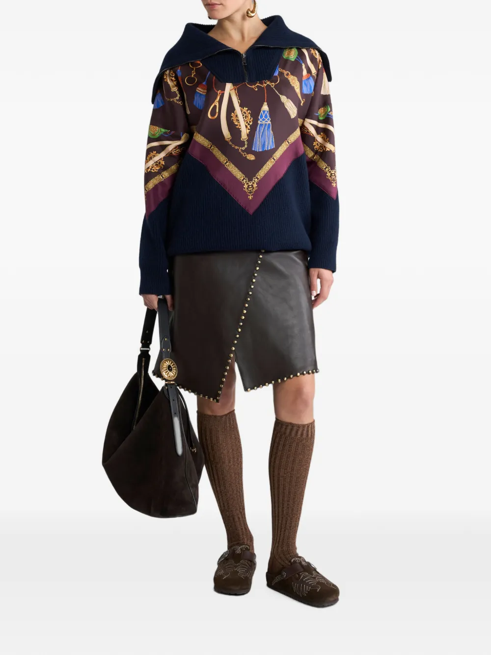 ETRO Leren mini-rok met studs Bruin