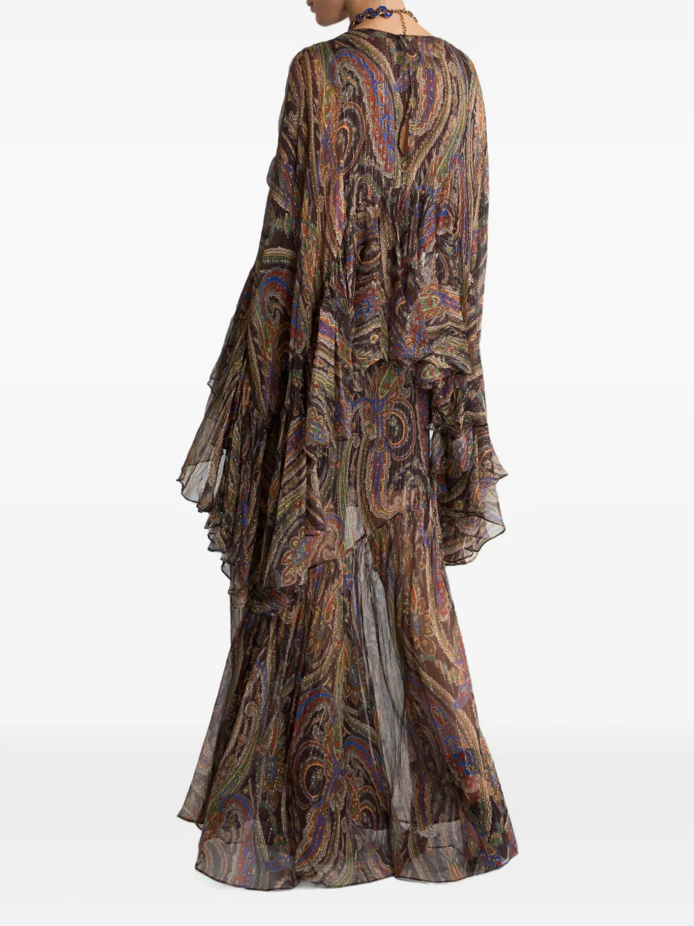 ETRO Zijden maxi-jurk met ruches en paisley-patroon Bruin