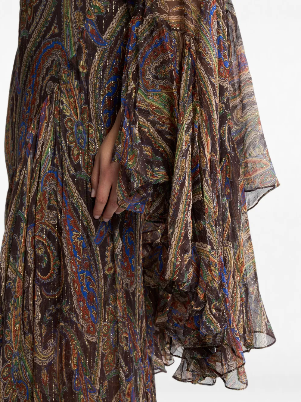 ETRO Zijden maxi-jurk met ruches en paisley-patroon Bruin