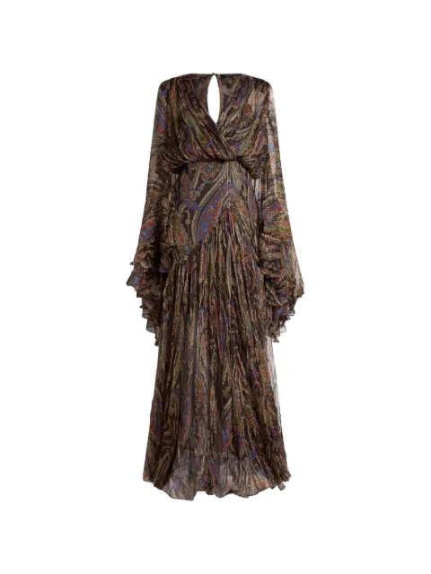 ETRO silk long dress with ruffles and Paisley motif