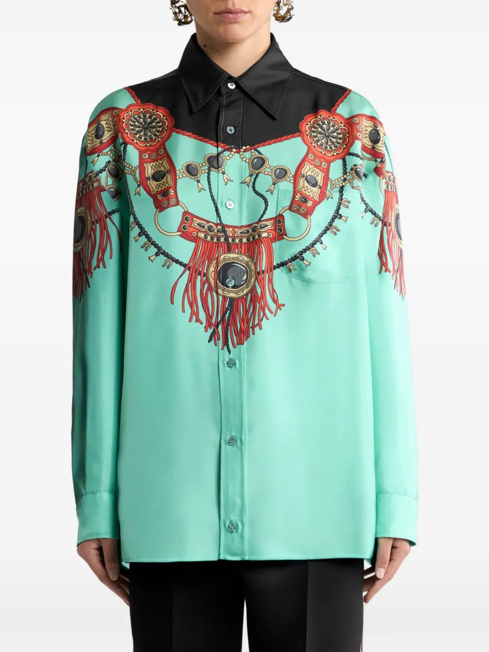 ETRO Zijden blouse met sieraden-print Groen