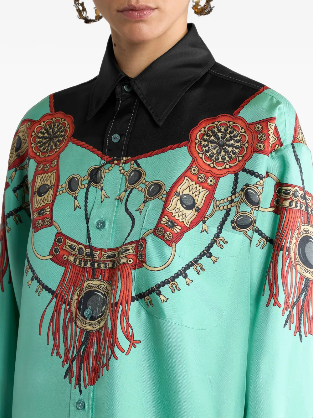 ETRO Zijden blouse met sieraden-print Groen